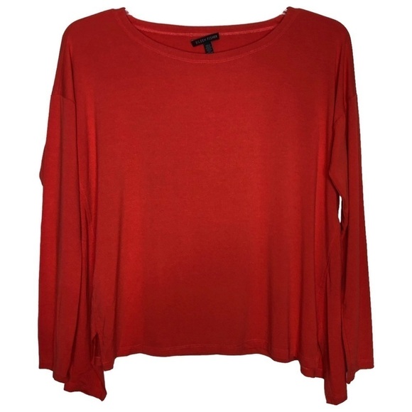 EILEEN FISHER - Deep Orange Boat Neck Long Sleeve Viscose Blend Top - Size Small - Picture 1 of 6